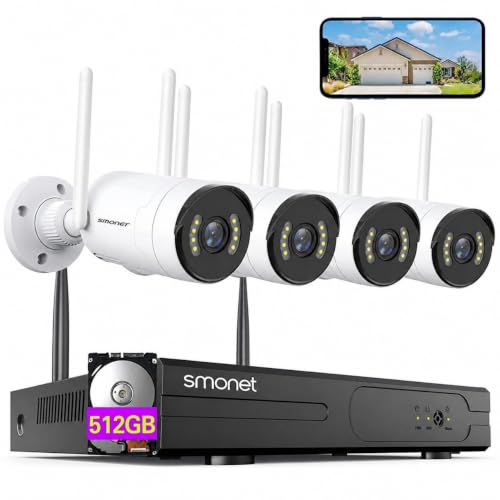 Image of 2MP WiFi Security Camera System, 4-Camera Kit with 4-Channel NVR, 512GB Hard Drive, Night Vision, IP66 Waterproof, No Monthly Fee