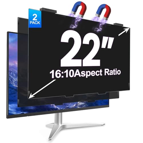 Image of 2Pack Magnetic 22 Inch Privacy Screen for Computer Monitor 16:10 Aspect Ratio, Hanging Removable Anti-Blue /Glare Protector Film, Anti Spy Desktop Security Private Filter 22in