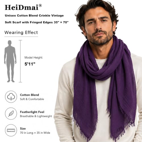 Image of Cotton Blend Scarf for Women Men Soft Lightweight Long Shawl Wrap