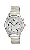 TimeOptics Women's Talking Silver-Tone Day Date Alarm Expansion Bracelet Watch