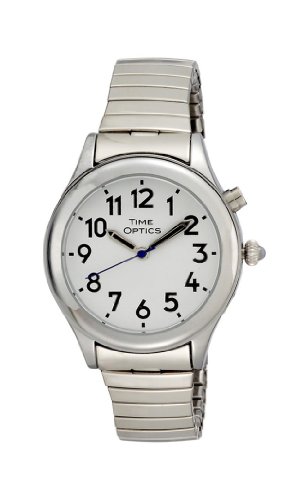 TimeOptics Women's Talking Silver-Tone Day Date Alarm Expansion Bracelet Watch