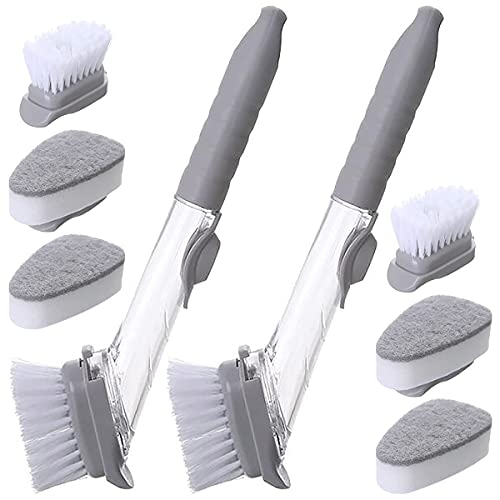 Dishmatic Washing Up Brush with Liquid Dispenser, 10PCS Soap Dispensing Dish Brush Set, Washing Up Sponge with Liquid Long Handle,Kitchen Cleaning Brush with 2 Handle, 4 brush and 4 Sponge