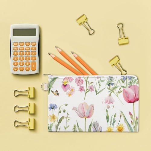 Flowers Tulip Butterflies Fashion Coin Purse Change Makeup Bag Canvas Pencil Pouch Travel 7