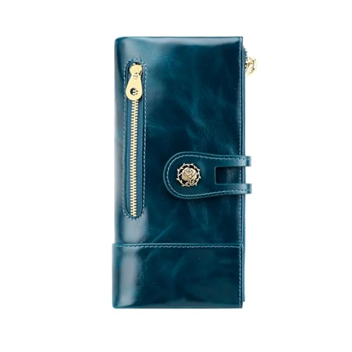 Image of Women's RFID Blocking Wallet Soft Leather Clutch Money Ladies Purse Slim Card Holder Organizer Zip Pocket (3013-Blue)