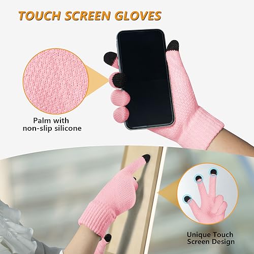 Loritta 3 Pieces Winter Hats for Women Scarf Touch Screen Gloves Set Thick Warm Fleece Lined Beanie Hat Gifts