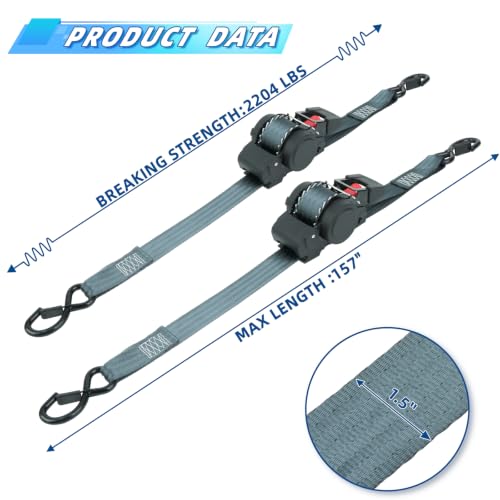 ANLULOAD Retractable Ratchet Strap, 1.5In*13Ft,BS:2204Lbs,4pcs by ANLU LOAD - Used condition - Image 2