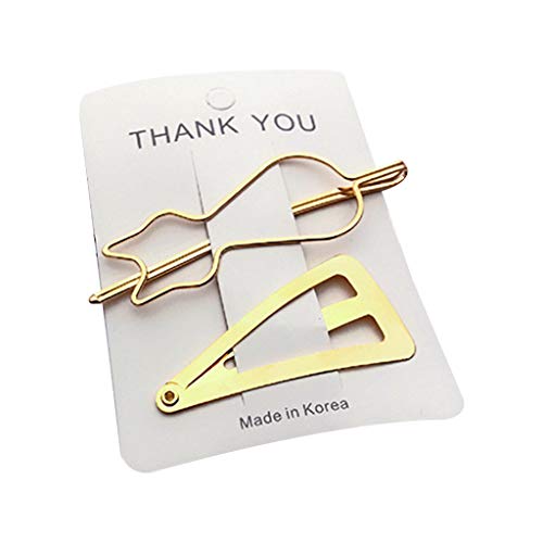 Simdoc 1Set Minimalist Hollow Geometric Alloy Hairpins Cute Cartoon Cat Hair Clips Wavy Bobby Pins Barrettes For Women Girls,Gold