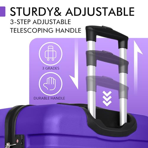 Image of AnyZip Luggage PC ABS Hardside Lightweight Suitcase with 4 Universal Wheels TSA Lock 20 24 28 Inch, Violet Purple, 20 inch Carry-On, Spinner Wheels