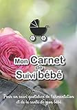 Mon carnet de suivi Bébé: Journal de bord, cahier de suivi maternel, pour bébé, nouveau né, nourrisson, suivi de l'alimentation et la santé du bébé | ... photo de roses sur banc en bois, landeau noir