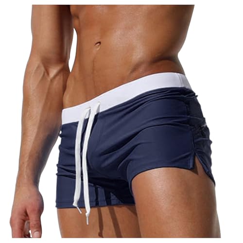 Men's Tight-Fit Swim Trunks with Built-in Briefs Low Waist Swimwear with Zipper Pocket and Drawstring - Main Image