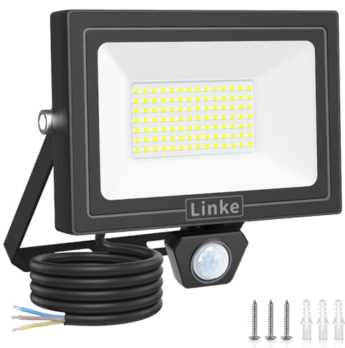 Linke 80W Security Lights Outdoor Motion Sensor, 7200 Lumen LED Floodlights with PIR Sensor, IP66 Waterproof Motion Sensor Floodlight, 6500K Outdoor Light Mains Powered for Garden Backyard Garage