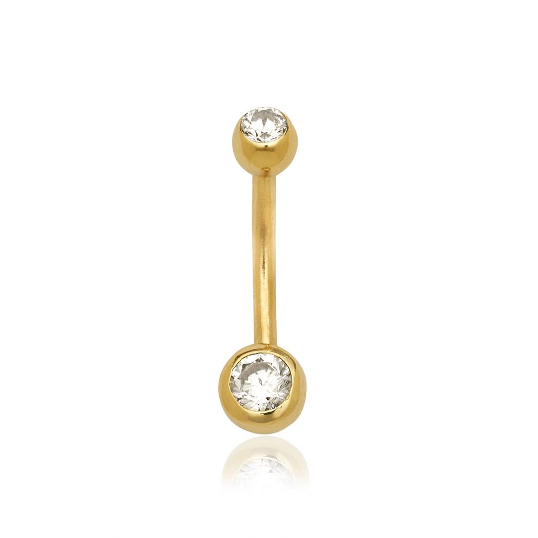 Bauchnabelpiercing, 14 Karat Gold, doppelte Lünette, Zirkonia, gebogen, 6 mm x 20 mm