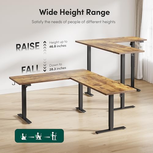 Image of FEZIBO 75x63 L Shaped Standing Desk, Electric Height Adjustable L Shaped Desk, Suitable for Home Office, Vintage-Brown