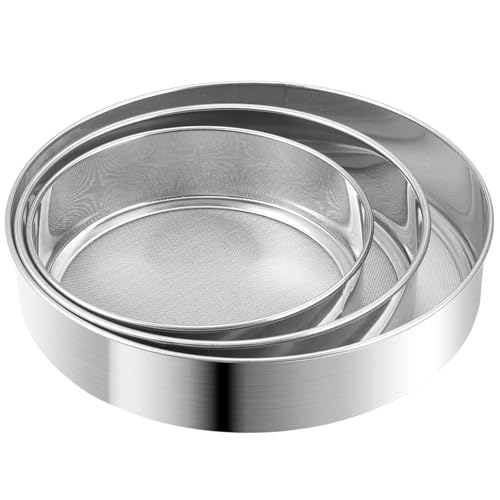 Stainless Steel Flour Sieve Round Flour Mesh Sifter Handheld Sifting Sieve Icing Sugar Shaker Strainer Sieve Kitchen Fine Mesh Flour Sifter Powdered Filter Mesh