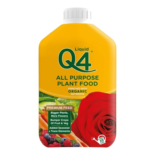 Q4 All Purpose Liquid Plant Food Multi-Purpose Fertiliser with Organic Nutrients & Seaweed Liquid Feed for Flowers Fruits & Vegetables Bigger Plants & More Blooms 1L