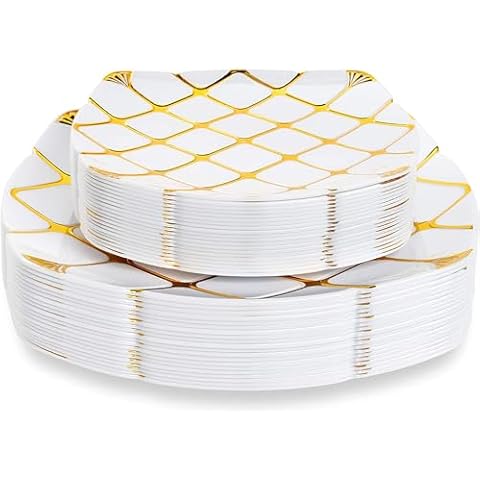 MATANA Assiettes en Plastique Doré Cover