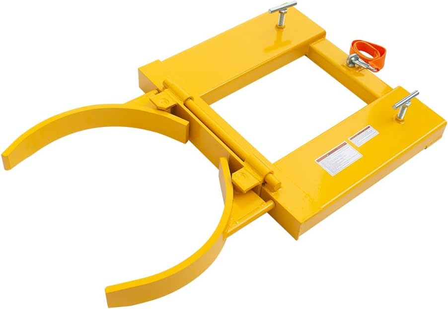 Drum Grabber 1500lbs Capacity Single Fork Mounted Drum Gripper, Hinged Folding Arm Design for 55 Gallon Drums up to 22.4" Diameter, Yellow Single Drum Grab