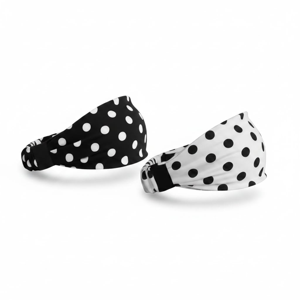 Polka Dot Wide Stretchable Headband for Women | Non-Slip Elastic, Workout & Yoga, Gym & Casual Wear, Hair Band-image-43