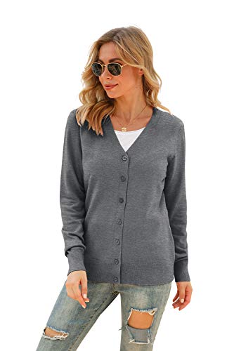Image of VIISHOW Women Long Sleeve Button Down V Neck Lightweight Basic Knit Sweater Cardigan
