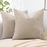 decorUhome Couch Throw Pillow Covers 18x18 Set of 2, Decorative Soft Chenille Solid Dyed Pillow Covers for Sofa Bed Living Room, Bleached Sand
