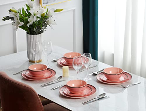 12Pcs Melamine Dinnerware Set, Plates And Bowls Sets For 4, Pink Color Dinnerware Sets, Melamine Plates Bowls, Indoor And Outdoor Use, Dish Set, Dishwasher Safe, Bpa Free(Pink) #TOP6