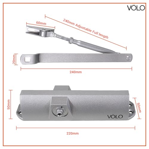 Image of Volo Automatic Hydraulic Double Speed Aluminium Door Closers Premium Heavy Duty for Residential /Commercial Purpose with Fitting Set (Color Silver) (DC 80 Trio)