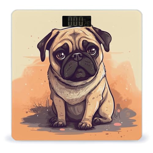 Báscula Digital de Baño Pug Cartoon de Vidrio Templado
