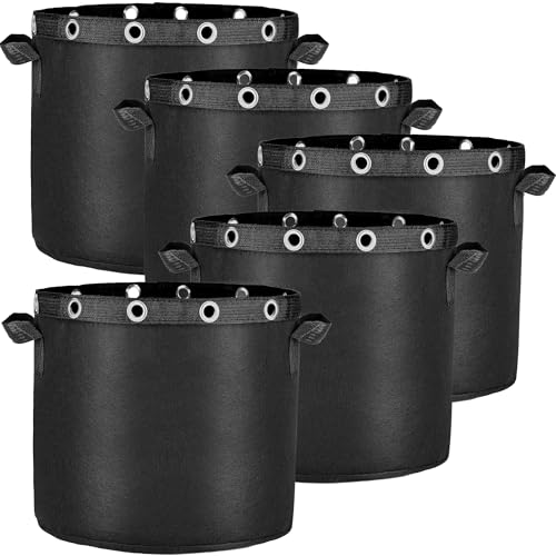 Zouway 5X Pflanzsack 15L aus Vliesstoff Pflanzsäcke für Niedrigstress Pflanzentraining Wiederverwendbarer Pflanzkübel Stofftopf für Balkon Terrasse Gewächshaus & Garten (15L)