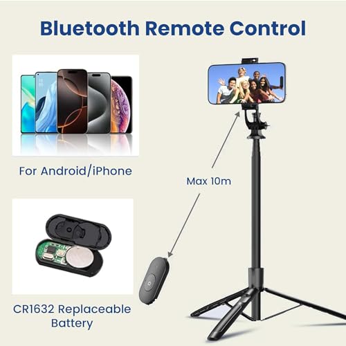 Image of Kratos K11 Long Selfie Stick Tripod Stand Aluminum 60 inch, Multifunctional Bluetooth Tripod for Mobile Phone for Vlogging, Live Stream, Selfies, 1 /4 inch Screw for Action Camera Ring Light, Gopro