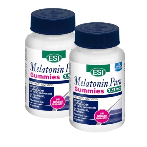 ESI Melatonina en Gominolas con Pasiflora, Melisa, Amapola y Vitaminas B – Sin Azúcar – Sabor Frambuesa – 60 Gummies – Complemento Alimenticio Masticable para Bienestar Diario y Rutina Nocturna (2)