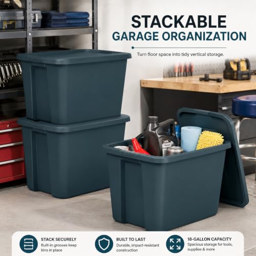 Image of 18 Gal Storage Bin with Snap-On Lid, Stackable Plastic Tote for Home, Teal
