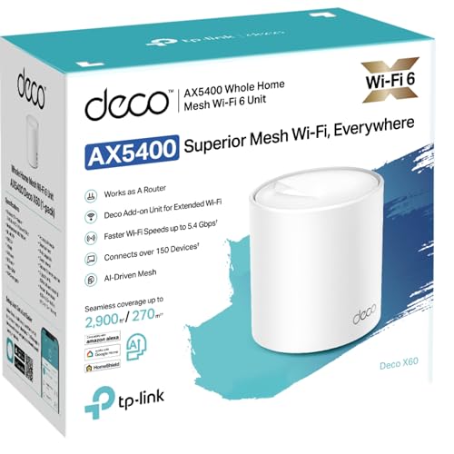Image of TP-Link Deco X60(1-Pack) AX5400 Whole Home Mesh Wireless WiFi System, Next-Gen Wi-Fi 6, OFDMA and MU-MIMO, HomeCare Build-in Antivirus, Parental Control, Compatible with Alexa (2800 sq ft)