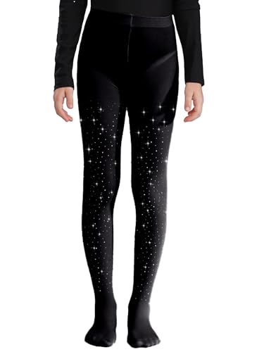 Kids Girls Glittery Rhinestones Dance Tights Stretchy Ballet Pantyhose Mesh Footed Leggings