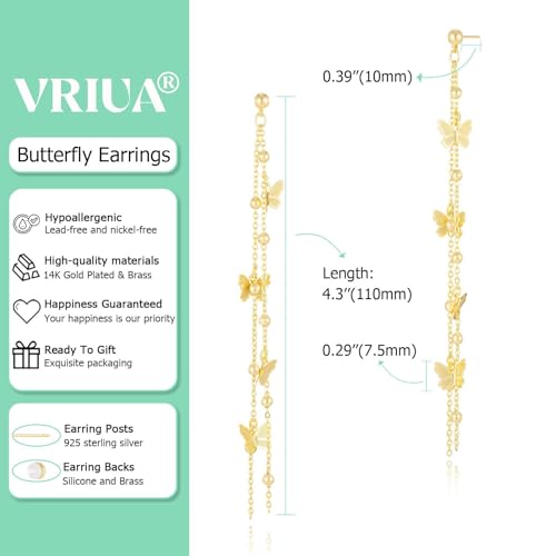 VRIUA Dangle Earrings for Women - 14K Gold Plated Statement Drop Earrings Dainty CZ Wedding Dangling Earrings Trendy Jewelry4