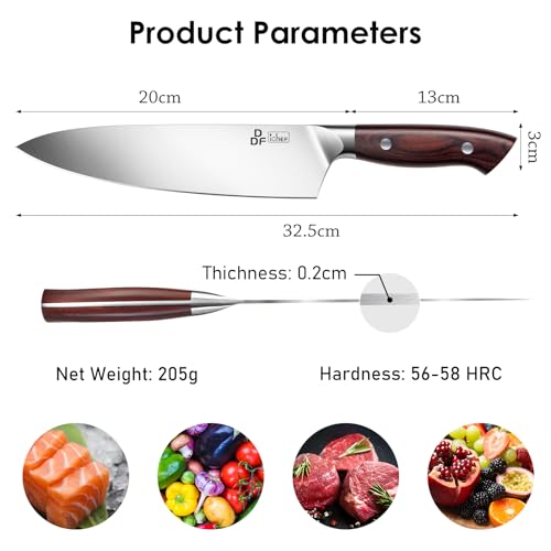 Image of DDF iohEF Chef Knife Sharp Kitchen Knife 8 inch Japanese Stainless Steel Professional Cutting Knife Ultra-sharp Chef's Cooking Knife with Non-slip Ergonomic Handle and Gift Box