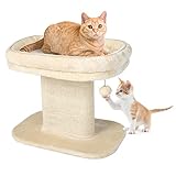 Picture of Tangkula Cat Tree for Indoor Cats, 2-Tier Cat Tower with Top Perch & Sisal Scratching Panel & Jingling Fur Ball Toy, Cozy Cat Bed with Scratching Post, Modern Small Kitten Activity Center (Beige)