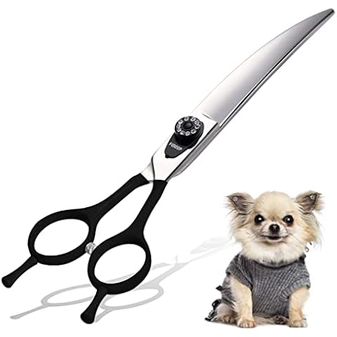 FOGOSP 7" Curved Dog Grooming Scissors Downward Pet Grooming Shears for Professional Groomer Pet Grooming Scissors for Small Medium Dog Right Handed Black Handle Cover