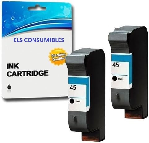 ELS CONSUMIBLES 2 Negro Cartuchos de Tinta compatibles para HP Copier 180 280 Deskjet 1180c 1220c 1280 6120 9300 930c 959c 970cxi Fax 1220 Photosmart 1000 1115 | Reemplazo para HP 45 (C51645AE)