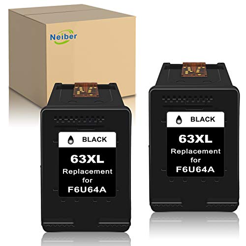 Neiber Remanufactured Ink Cartridge Replacement for HP 63XL 63 XL ( Black 2-Pack ) Work with Envy 4520 3634 OfficeJet 3830 5252 4650 5258 4655 4652 5255 DeskJet 3636 1111 3630 1112 3637 3632 Printer