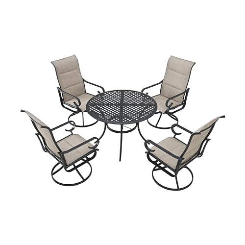Image of LOKATSE HOME 5 PCS Outdoor Patio Dining Set with Textilene Swivel Chairs and Round Metal Table for Backyard Deck Lawn Garden