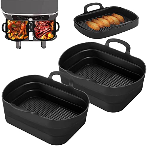 Lot de 2 casseroles en silicone pour friture d'air pliable en silicone réutilisable anti-adhésif pour Ninja Foodi DZ201 AF300EU AF400EU Accessoires pour friteuse à air friteuse à air, four 1