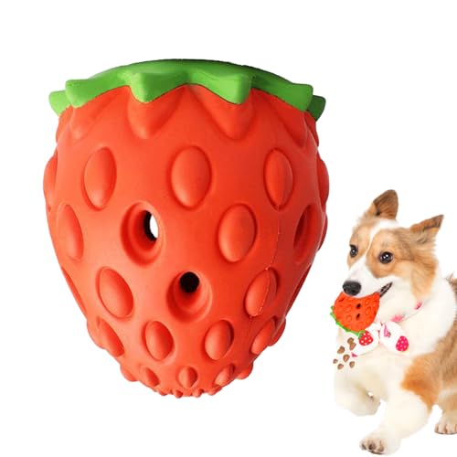 犬用噛むおやつディスペンサー | ストロベリー風味ゴム製 | おやつ ディスペンサー ボール 活発な犬 用,大型中型犬種用 リビング ベッドルーム 芝生 中庭 公園