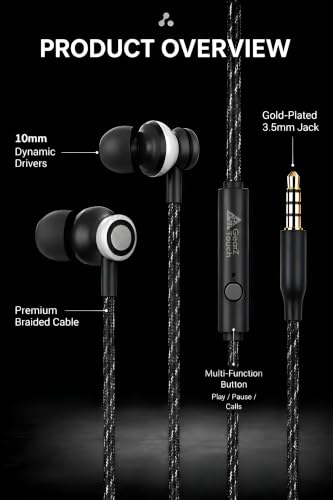 Image of GearZTuch Blast-C TypeC Wired Earphone with Powerful HD Mic for Clear Sound, Deep Bass Sound, HD Calling, in-Line Volume Control & Noise Cancellation Compatible with only TypeC Jacks in Mobiles- Black