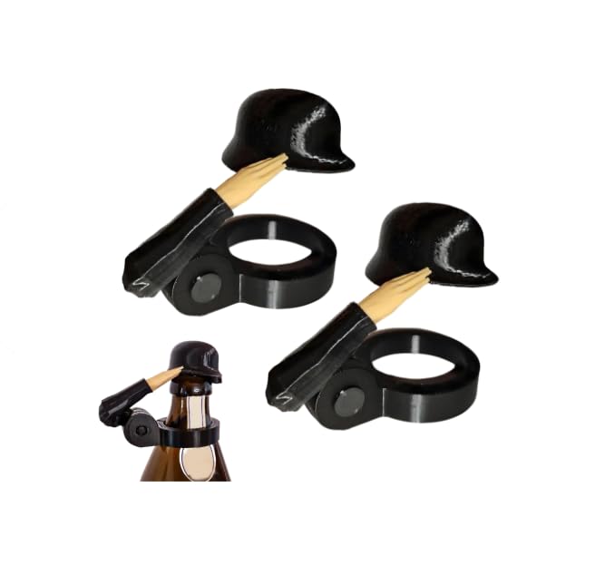 Reusable Soldier Salute Beer Bottle Helmet Caps - Decorative Beer Lid Collector for Home Gatherings Picnics Parties, Novelty Drinking Accessories & Gifts (2PCS,Black&Beige)