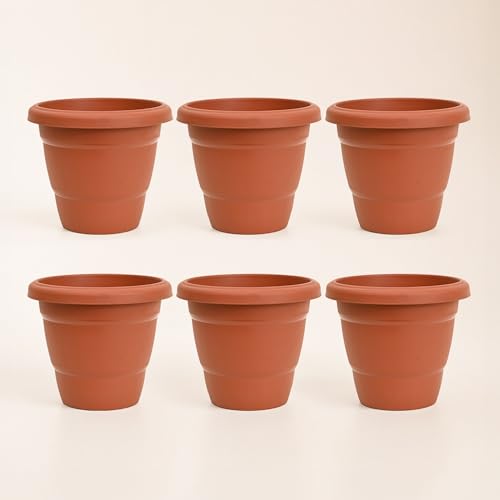Image of UGAOO Cosmos Flower Pots - 10 Inch, Set of 6 | Terracotta Color, Round, Heavy-Duty, UV-Resistant Plastic Pots for Balcony, Terrace & Outdoor Garden