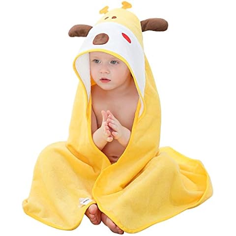 MICHLEY Baby Towels with Hood 90cm*90cm Shower Towel for 0-6 Years Kids Yellow Giraffe Cover