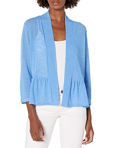 Kasper Women's Solid Onion Skin 3/4 Sleeve Peplum Cardigan, WEDGEWOOD-J90, M