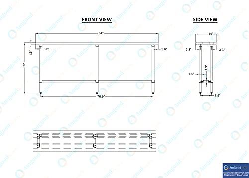 Image of AmGood Stainless Steel Work Table Open Base | Metal Work Bench (Stainless Steel Table Open Base, 84 inch Long x 14 inch Deep)