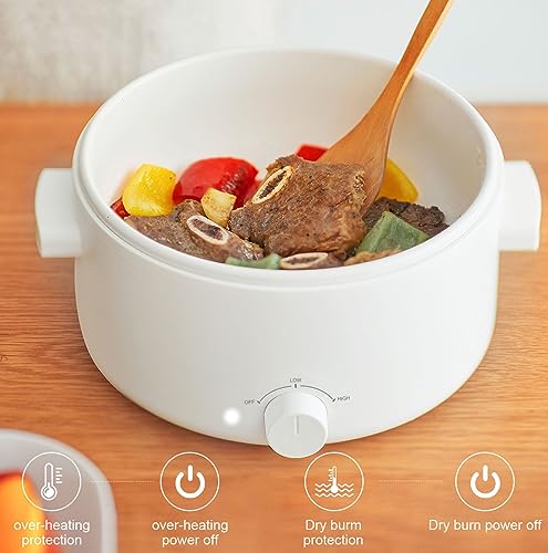 Image of Electric Hot Pot, 3L Portable Electric Pot with Ceramic Non-stick Coating | Dual Power Multi-functional Romen Cooker for Steak, Pasta, Hot Pot, Ramen, Quick Heating and Overheat Protection