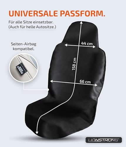 LIONSTRONG® Autositzschoner Vordersitz universell kompatibel [WASSERDICHT] - Autositzbezüge Vordersitze - Sitzschoner Sitzbezüge Auto - Autositz Sitzschutz - Werkstattschoner - Kunstleder